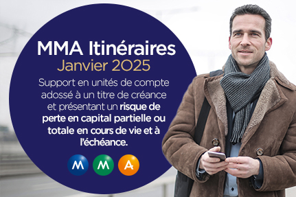 MMA Itinéraires Janvier 2025. Support en unités de compte adossé à un titre de créance et présentant un risque de perte en capital partielle ou totale en cours de vie et à l’échéance.