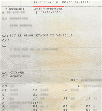 exemple de carte grise avec la date de 1ère immatriculation